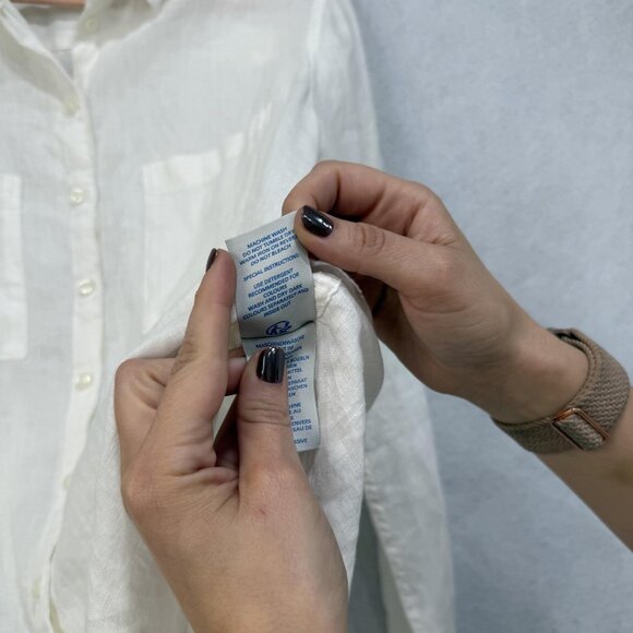 Boden Shirt Women Large White Button Front Long Sleeve 100% Linen Pockets - Picture 7 of 9